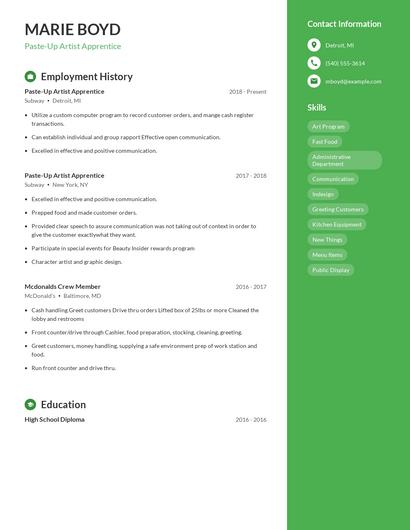 Paste-Up Artist Apprentice Resume