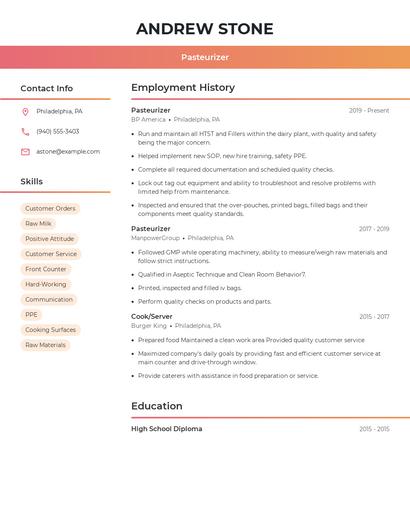Pasteurizer Resume