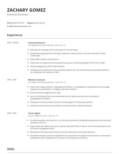 Pastoral Assistant Resume
