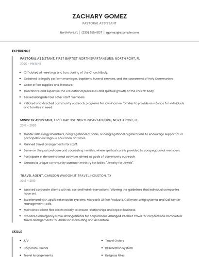 Pastoral Assistant Resume