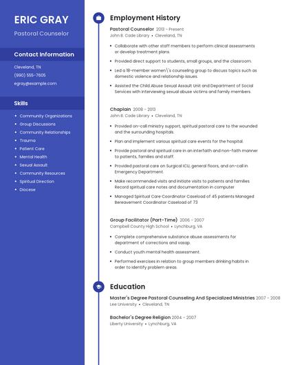 Pastoral Counselor Resume