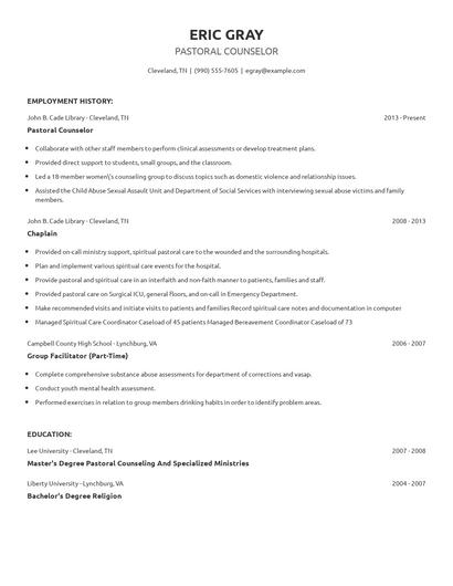 Pastoral Counselor Resume