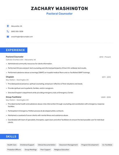 Pastoral Counselor Resume