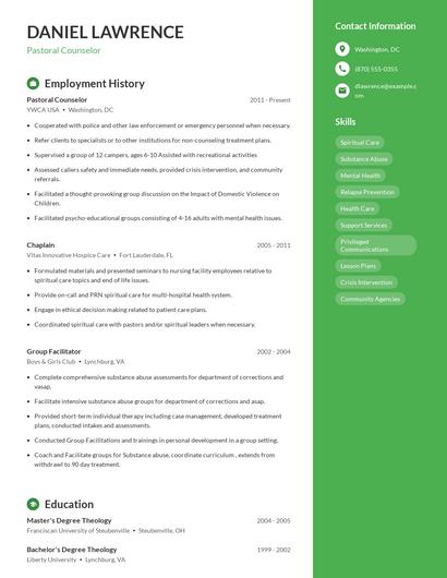 Pastoral Counselor Resume