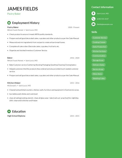 Pastry Baker Resume