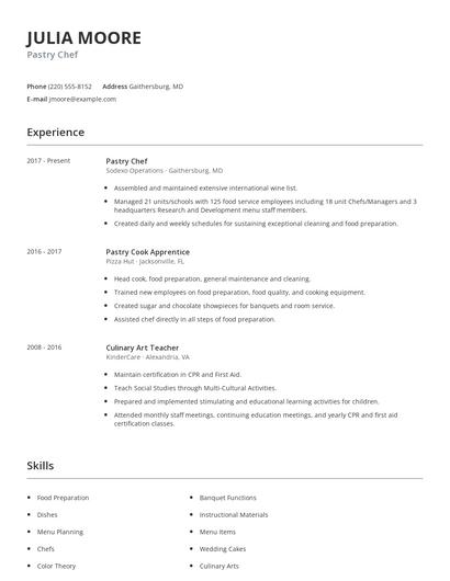 Pastry Chef Resume