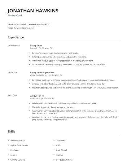 Pastry Cook Resume