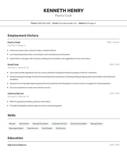 Pastry Cook Resume