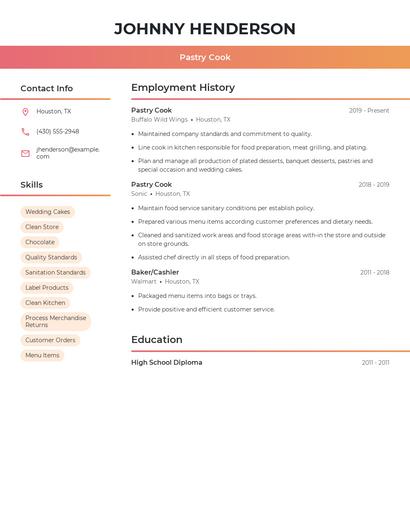 Pastry Cook Resume