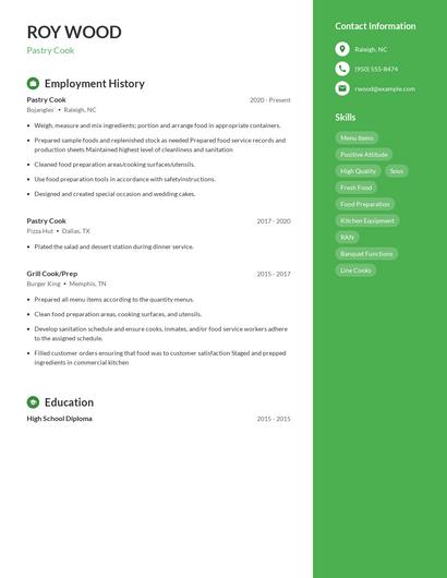 Pastry Cook Resume