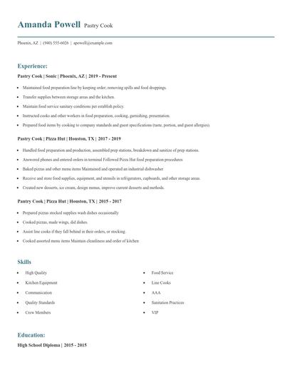 Pastry Cook Resume
