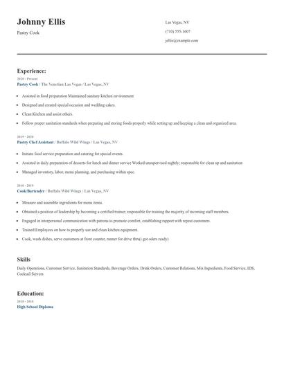 Pastry Cook Resume