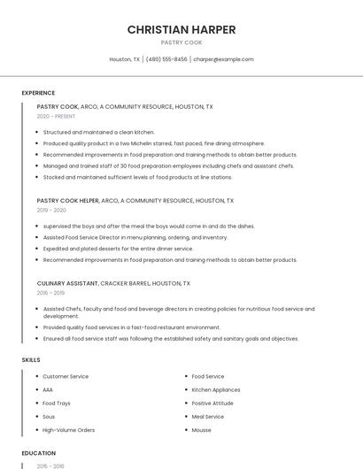 Pastry Cook Resume