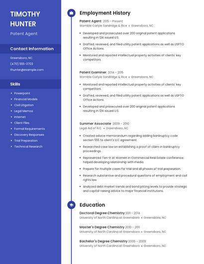 Patent Agent Resume