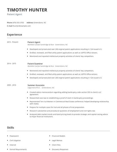 Patent Agent Resume