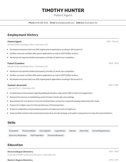 Patent Agent Resume