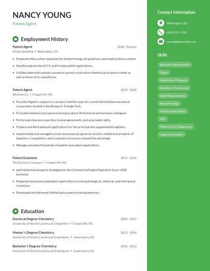 Patent Agent Resume
