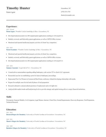 Patent Agent Resume