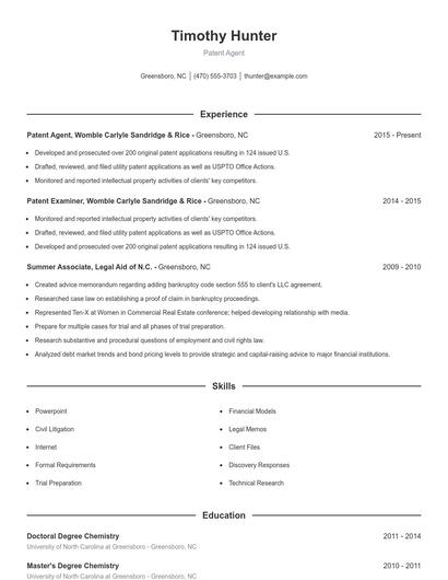 Patent Agent Resume
