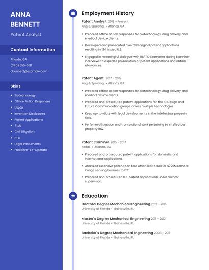 Patent Analyst Resume