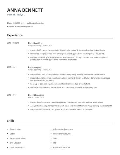 Patent Analyst Resume