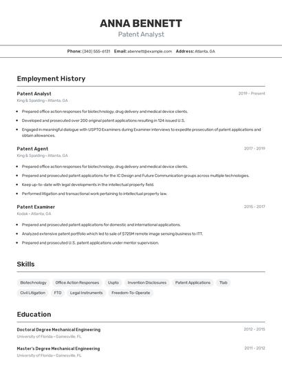 Patent Analyst Resume
