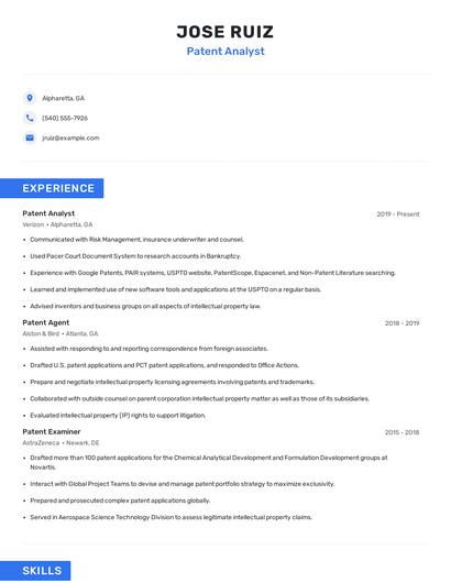 Patent Analyst Resume