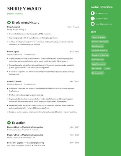 Patent Analyst Resume