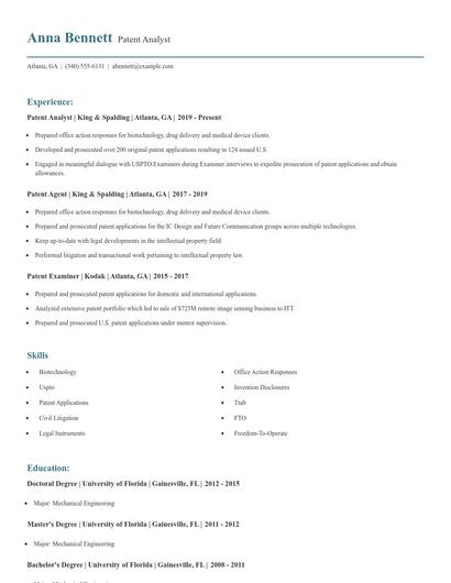 Patent Analyst Resume