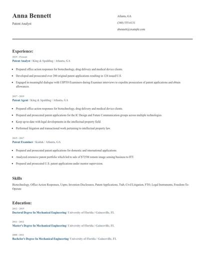 Patent Analyst Resume