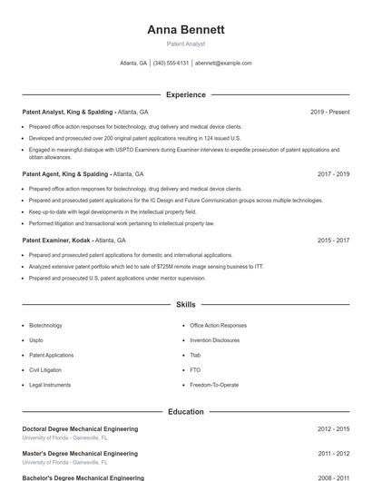 Patent Analyst Resume