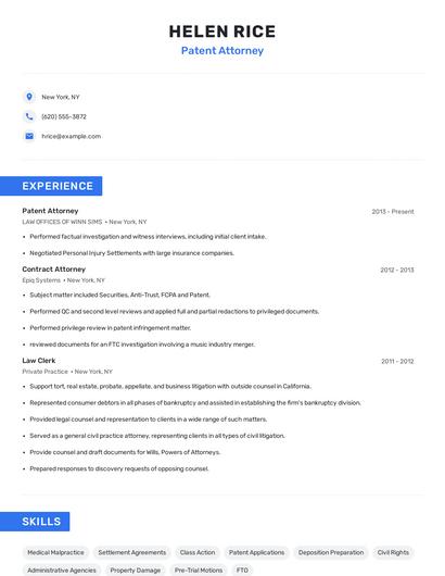 Patent Attorney Resume