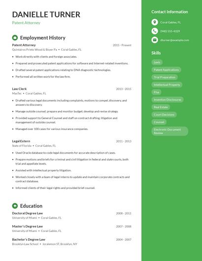 Patent Attorney Resume