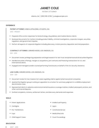 Patent Attorney Resume