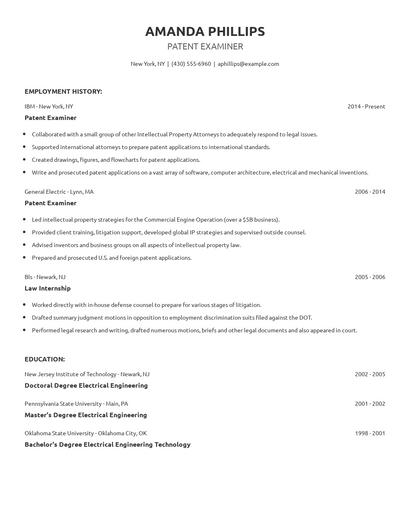 Patent Examiner Resume