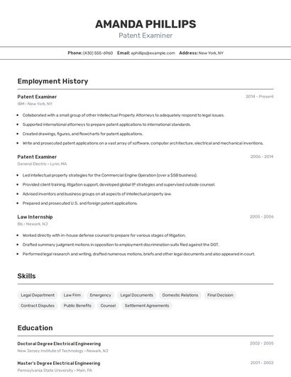 Patent Examiner Resume