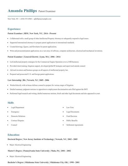 Patent Examiner Resume