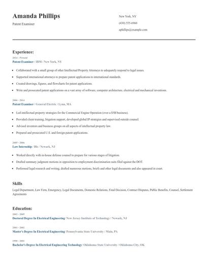 Patent Examiner Resume