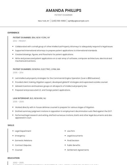Patent Examiner Resume