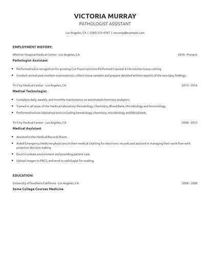 Pathologist Assistant Resume