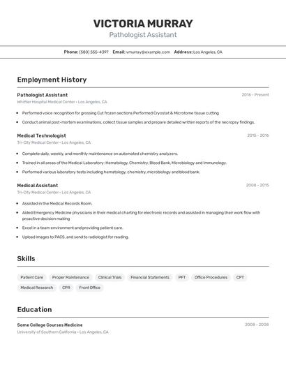 Pathologist Assistant Resume