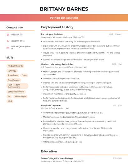 Pathologist Assistant Resume