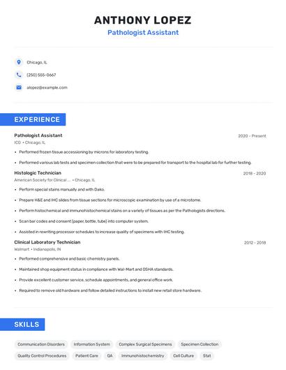 Pathologist Assistant Resume