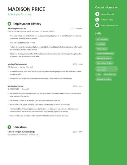 Pathologist Assistant Resume