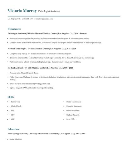 Pathologist Assistant Resume