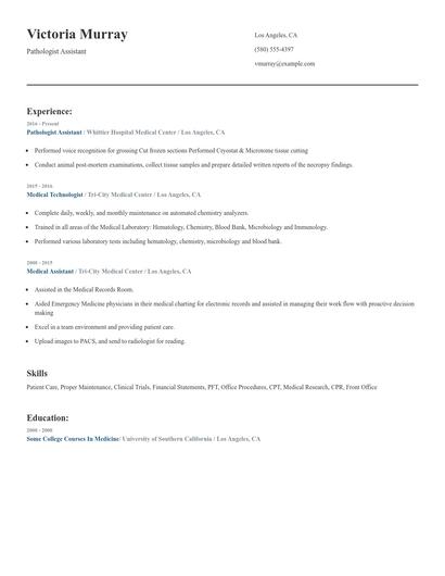 Pathologist Assistant Resume