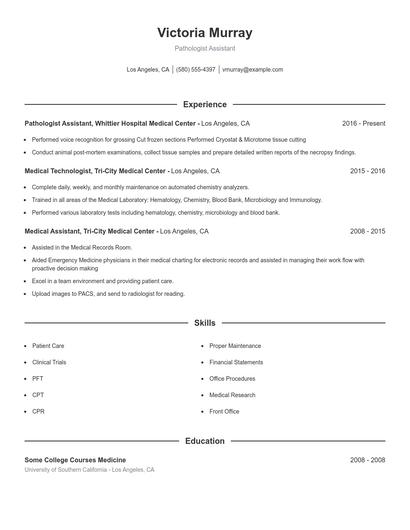 Pathologist Assistant Resume
