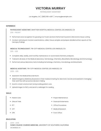Pathologist Assistant Resume