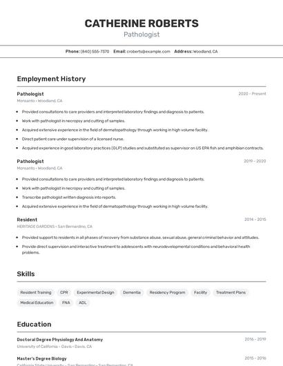 Pathologist Resume