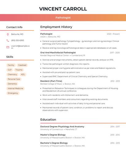 Pathologist Resume
